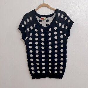 Woman’s Size L Navy Blue White Polka Dot Light Weight Button Up Sweater Vest
